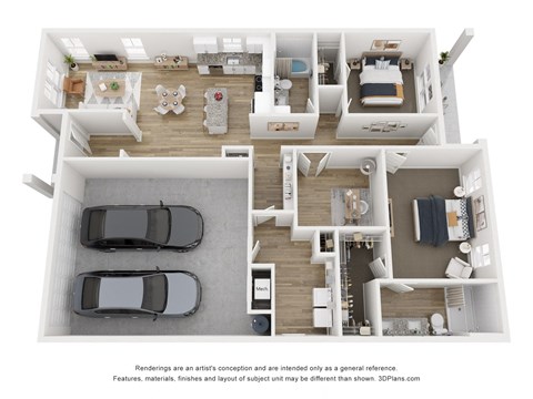Floor plan for 2 beds, 2 baths, 1490 sqft